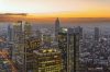 sunset over business center of Frankfurt am Main. FFM aerial view