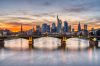 The skyline of Frankfurt in Germany after sunset